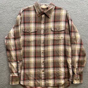 TIMBERLAND Flannel Plaid Shirt Button Up 100% Cotton Men's Large Brown
